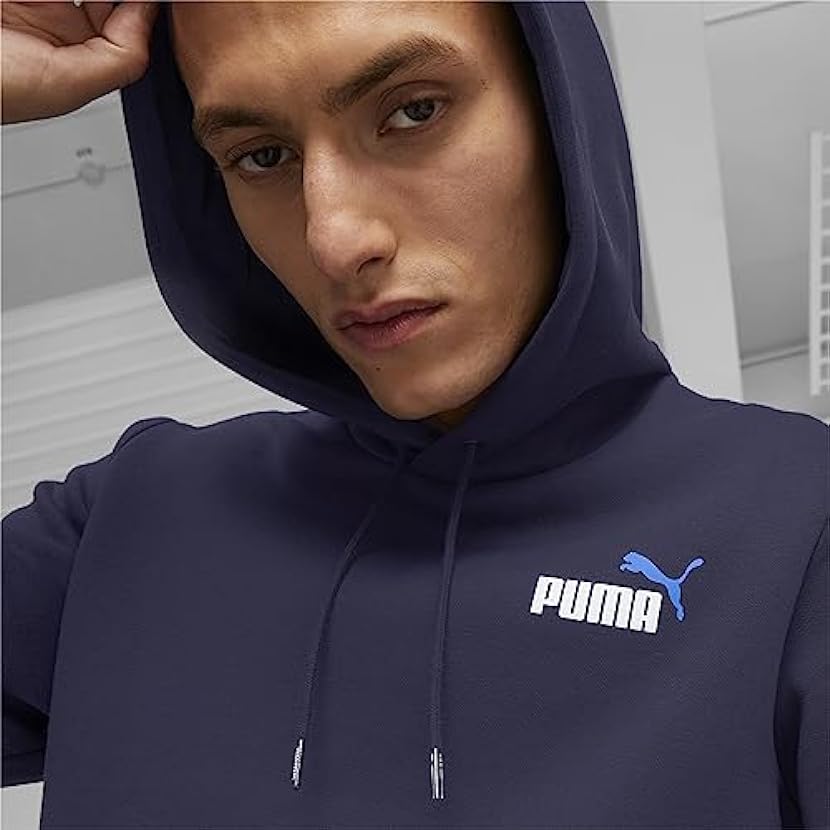 PUMA Felpa con Cappuccio Essentials+ Two-Colour Small Logo da Uomo L Navy Blue 439956021