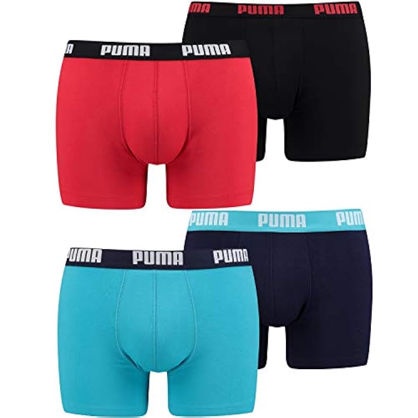 Puma 521015001 - Boxer Basic, intimo da uomo, confezione 4 pezzi, in diversi colori, Uomo, 521015001, Red/Black(786)/Aqua Blue (796), XXL 144690209